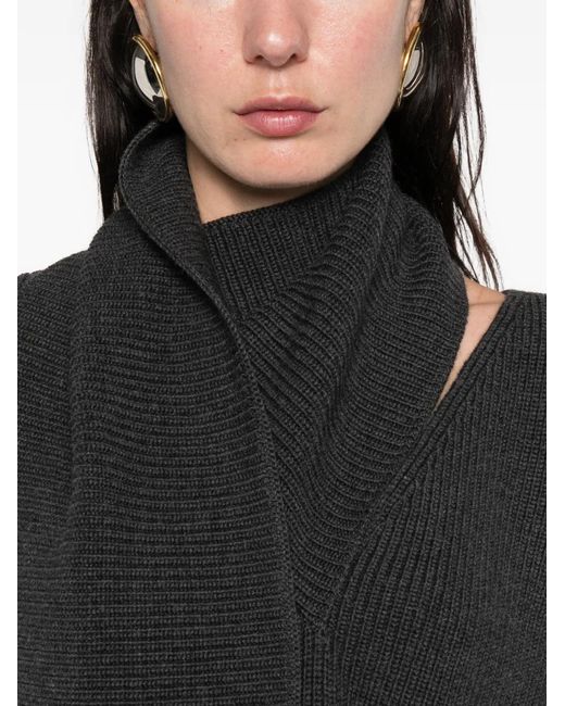 Erika Cavallini Semi Couture Black Scarf-Detailed Sweater