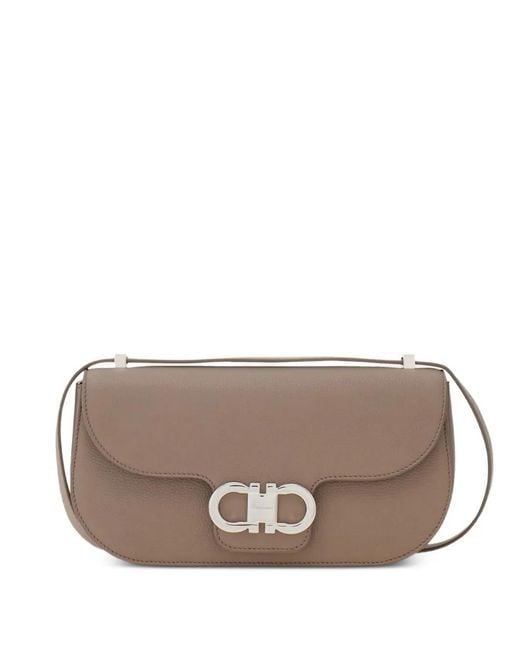 Ferragamo Brown Double Gancini East-West Crossbody Bag