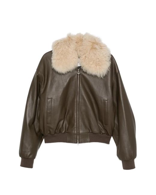 Grifoni Brown Shearling-Collar Leather Jacket