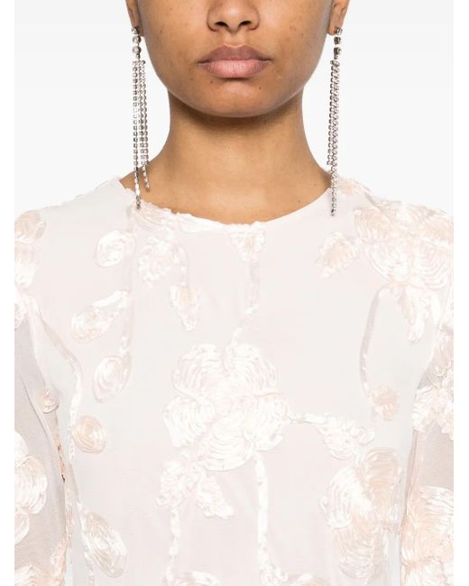ROTATE BIRGER CHRISTENSEN White Blush Dress With Sheer Sleeves And Flared Cuffs