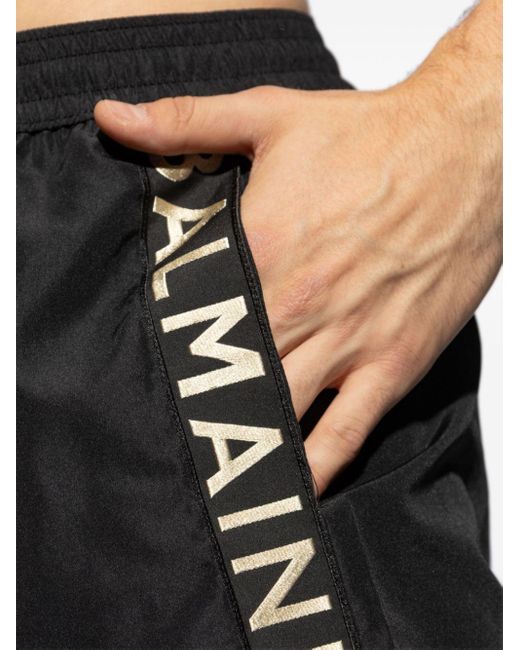 Balmain Black Logo-Print Swim Shorts for men