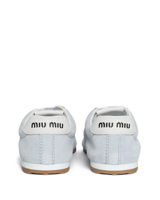 Miu Miu White Lace-up Suede Sneakers