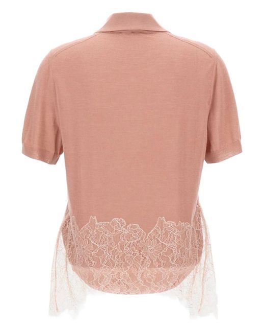 Fendi Pink Lace-Insert Polo Top
