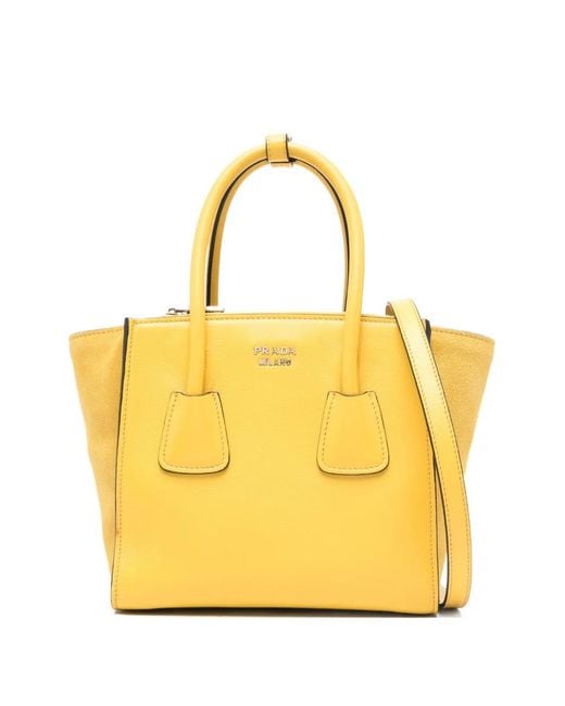 Prada Yellow Logo-Plaque Tote Bag