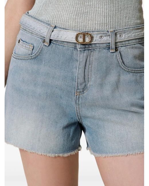 Twinset Blue Short En Jean À Taille Ceinturée