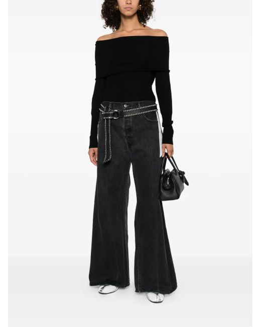 Pinko Black Off-Shoulder Wool Top