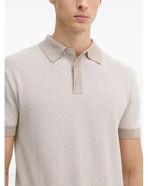 Guess White Honeycomb-Knit Short-Sleeve Polo Shirt for men