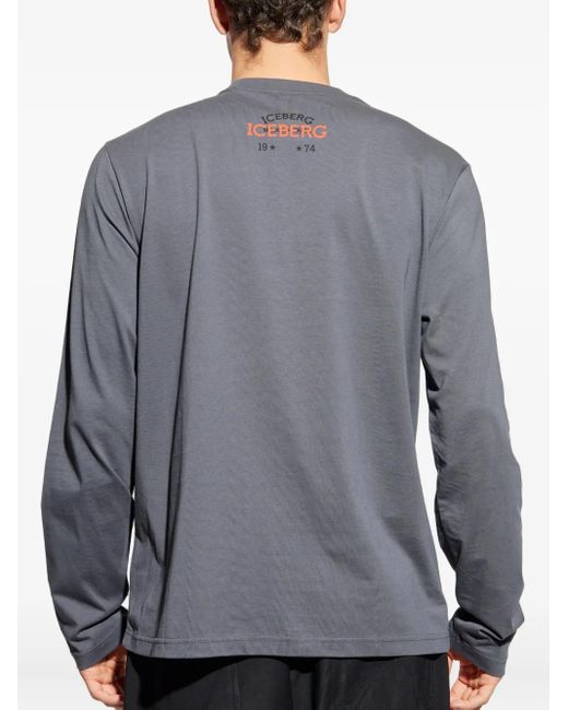 Iceberg Gray Logo-Embroidered Long-Sleeve T-Shirt for men