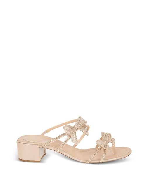 Rene Caovilla Natural Crystal-Embellished Bow Sandals