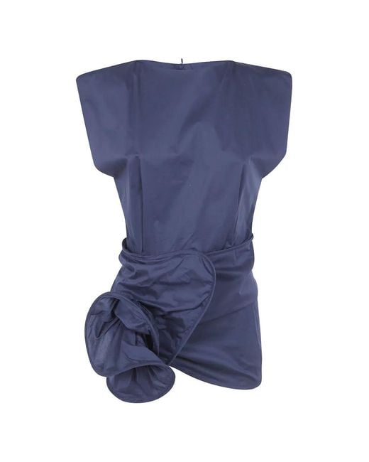Liviana Conti Blue Rosette-Detail Padded-Shoulder Top