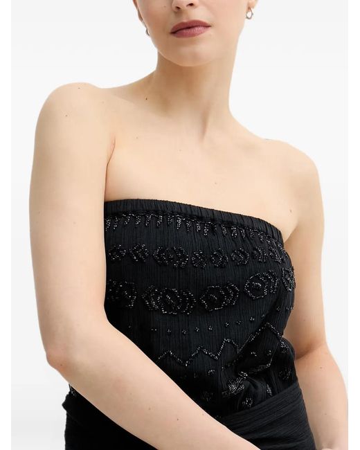 Lola Casademunt Black Bead-Embellished Strapless Jumpsuit