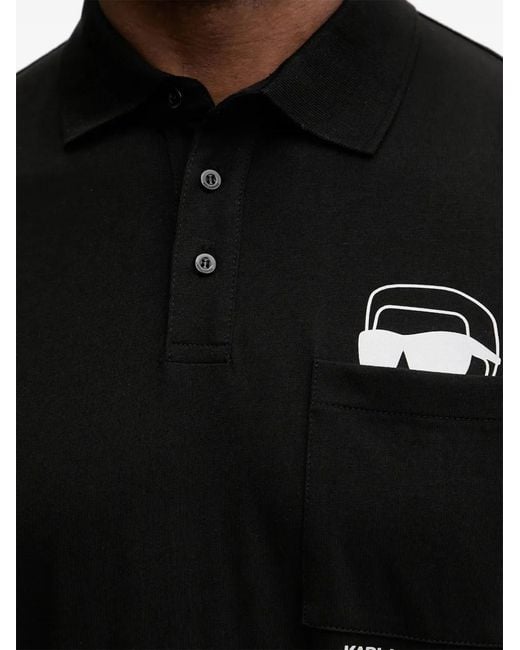 Karl Lagerfeld Black Pocket-Detail Polo Shirt for men