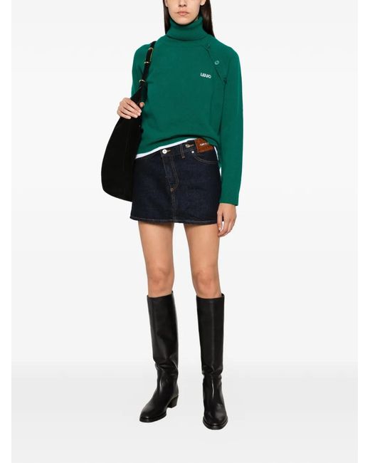 Liu Jo Green Button-Detail Roll-Neck Sweater