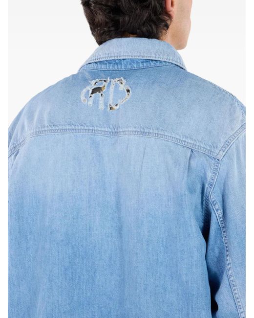 Roberto Cavalli Blue Stud-Button Denim Shirt for men
