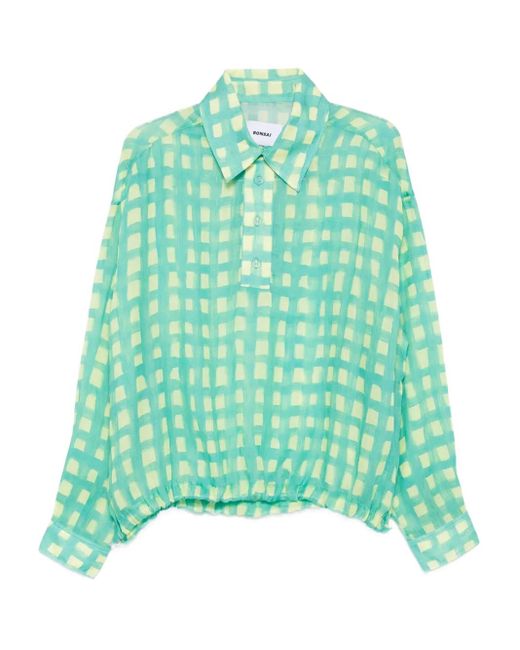 Bonsai Green Gingham-Check Drawstring Shirt for men