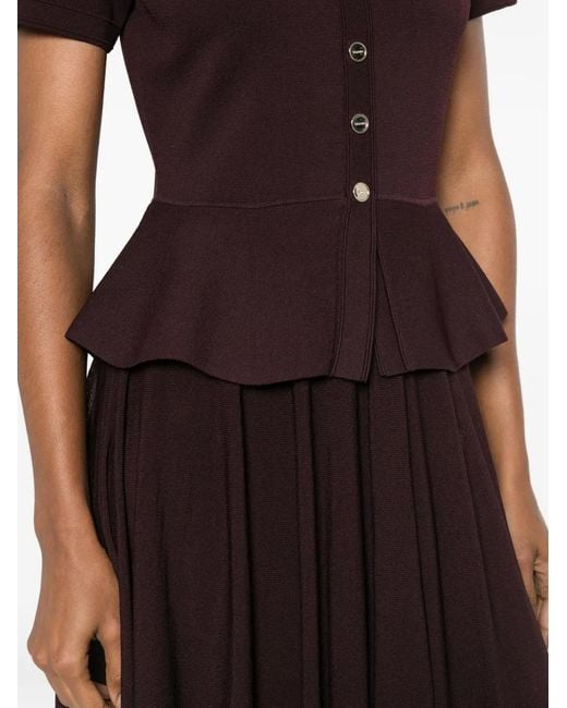 Sandro Purple Peplum-Hem Buttoned Knitted Dress
