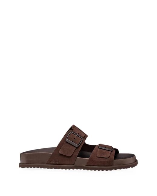 Geox Brown Parnaiba Buckle-Fastening Leather Sandals for men