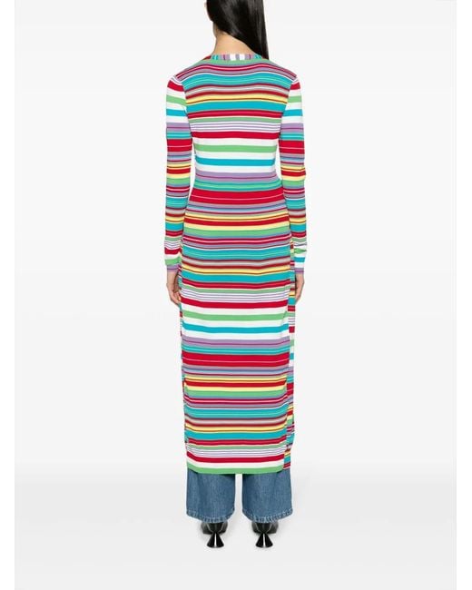 Moschino White Stripe-Pattern V-Neck Cardigan