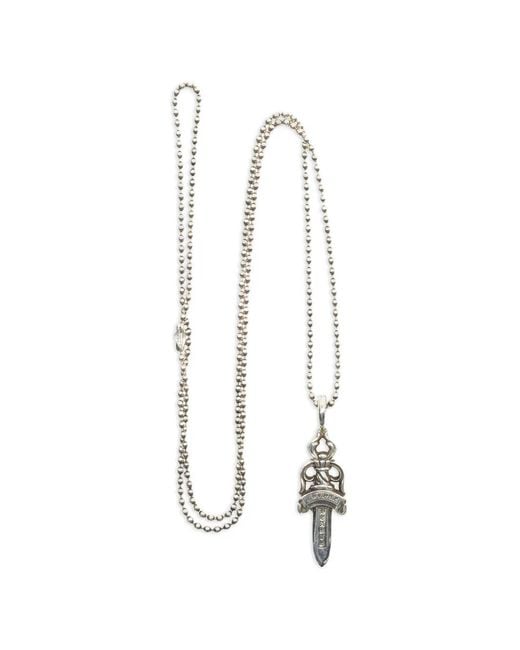 Chrome Hearts White Ball Chain Dagger-Pendant Necklace