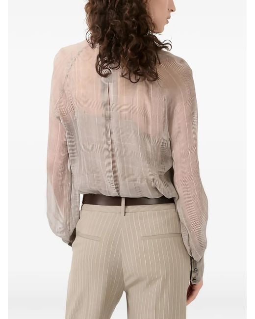 Barbara Bui Gray Tie-Neck Checked Blouse