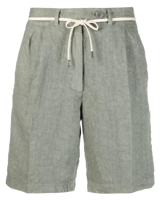 Aspesi Gray Tie-Waist Linen Shorts