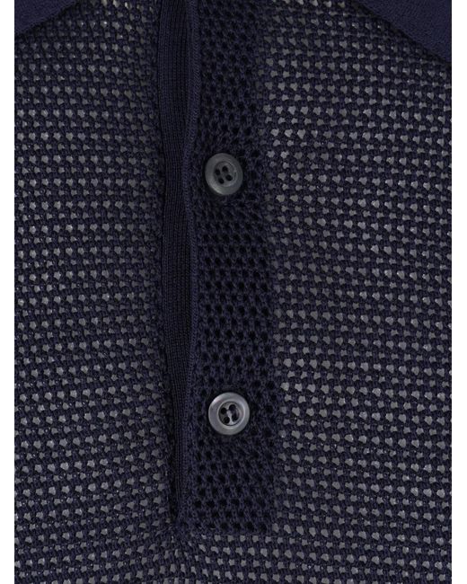 Prada Blue Silk And Cotton Polo Shirt for men