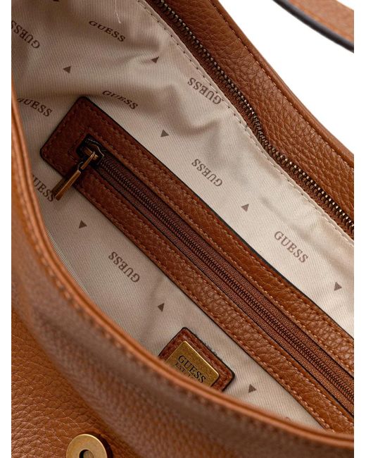 Guess Brown Camden Logo-Plaque Pebbled Midi Shoulder Bag