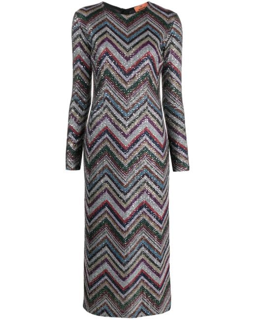 Missoni Gray Zigzag Sequin-Embellished Midi Dress