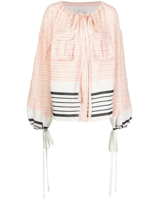 Blouse Aida Évasée À Rayures Bambah en coloris White