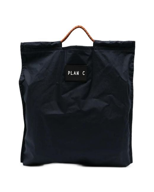 Plan C Black Logo-Patch Rope-Handle Tote Bag