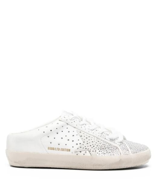Golden Goose Deluxe Brand White Super-Star Sabot Ltd Trainers With Suede Star And Swarovski Crystals