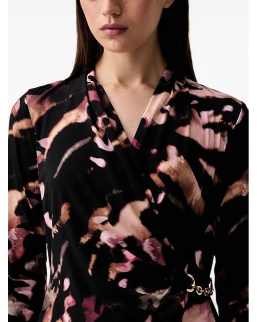 Joseph Ribkoff Black Midi Abstract-Print Wrap-Style Dress