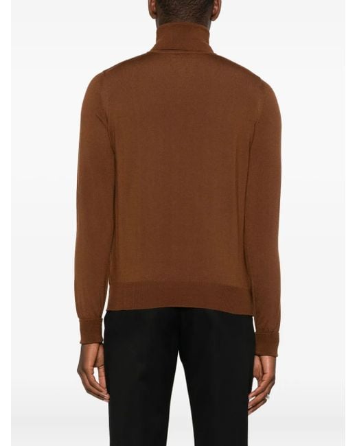 Alpha Studio Brown Roll-Neck Long-Sleeved Sweater for men