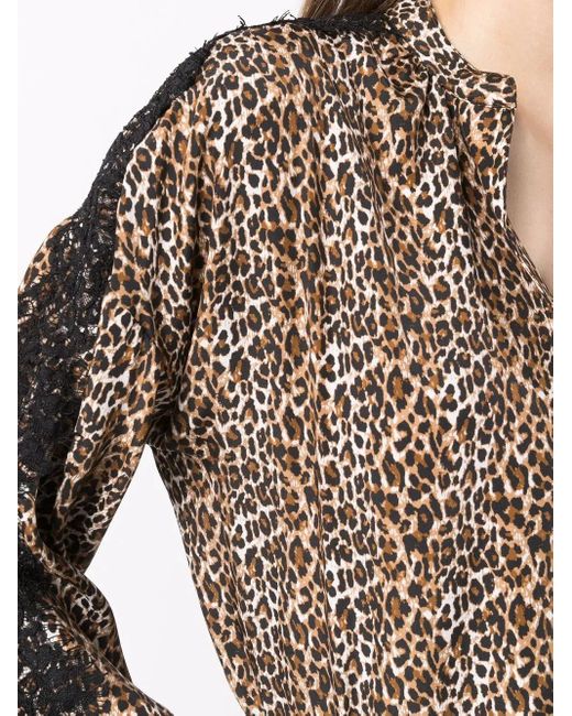 Gold Hawk Brown Silk Leopard Print Blouse