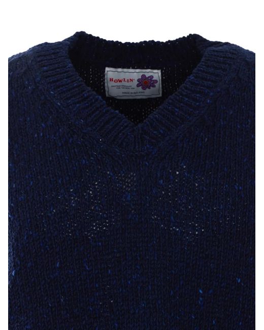 Howlin' By Morrison Blue Cosmic V-Neck Knitted Vest for men