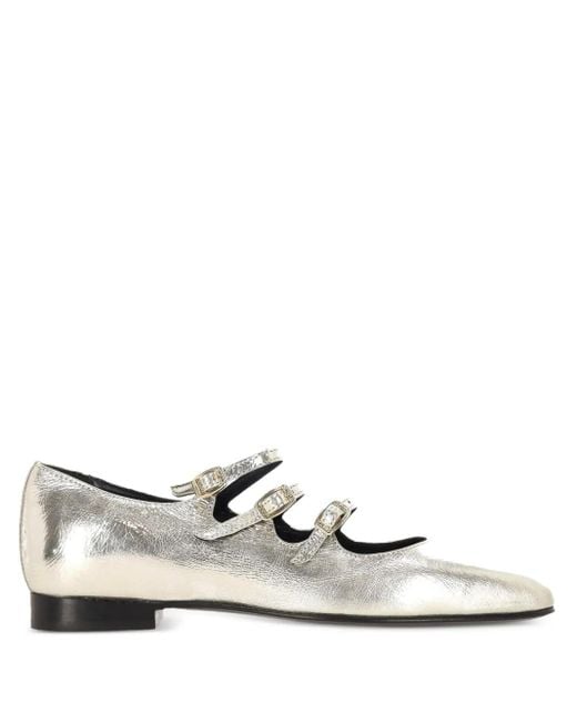 CAREL PARIS White Buckle-Embellished Patent Leather Sandals