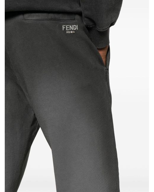 Fendi Gray Faded-effect Cotton Track Pants for men