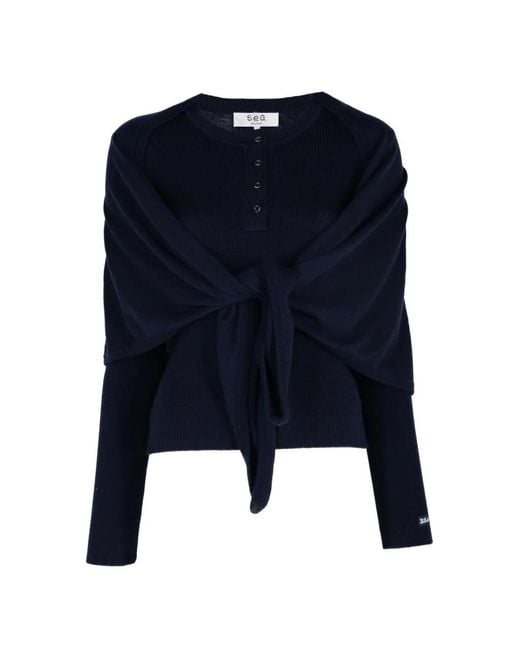 Sea Blue Jane Ribbed-Knit Henley Sweater
