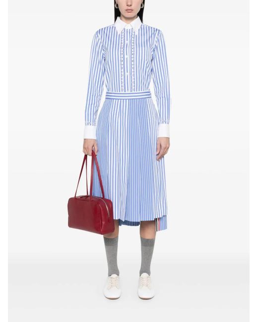 Thom Browne Blue Pleated Striped Midi Skirt