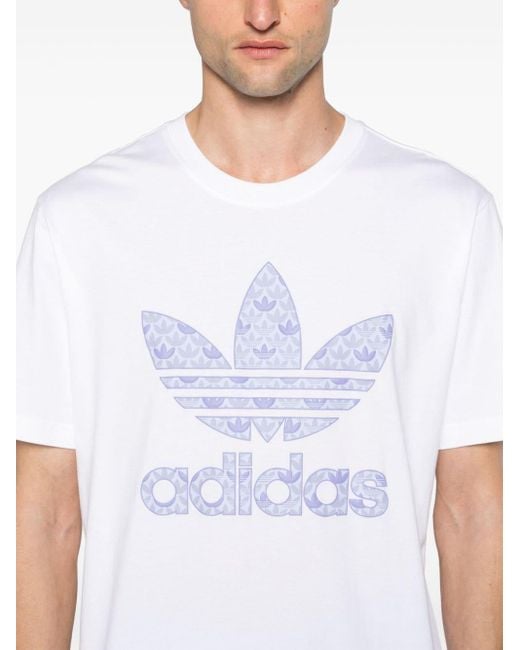Adidas White Trefoil-print Cotton T-shirt for men