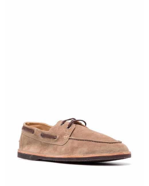 Brunello Cucinelli Pink Lace-Up Suede Loafers for men