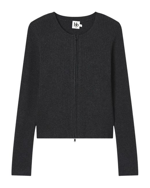 B+ AB Black Ribbed Zip-Front Cardigan