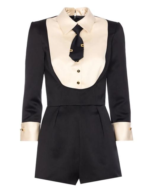 Elisabetta Franchi Black Tie-Detail Playsuit