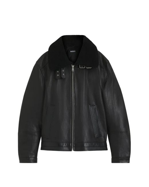 Chaqueta Con Cuello De Pelo Y Cremallera Boss de hombre de color Black