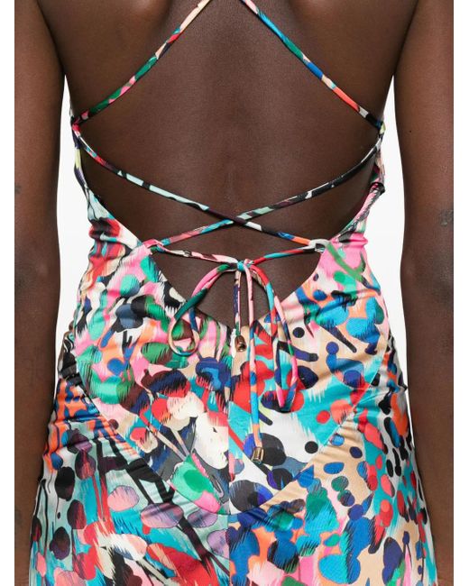 ROSERRY White Seville Halterneck Abstract-Print Maxi Dress