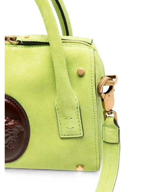Versace Green Small Medusa Head Suede Tote Bag