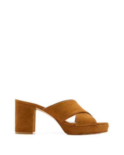 Stuart Weitzman Brown Crossover-Strap Platform Sandals