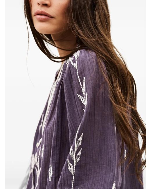 Ba&sh Purple Fedora Embroidered V-Neck Shirt