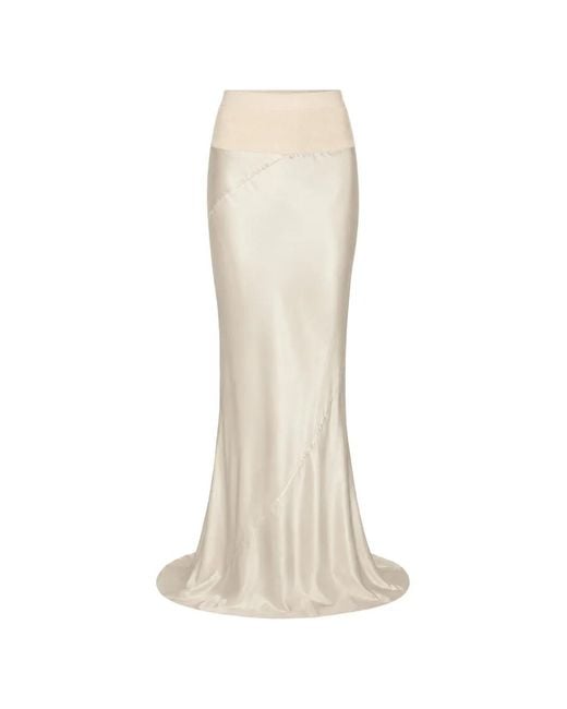 Rick Owens White Coda Satin-Finish High-Waisted Slim Maxi Skirt