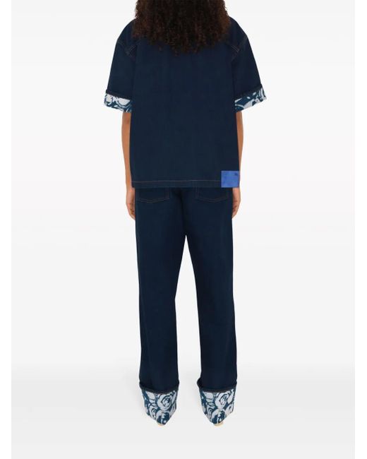 Burberry Blue Logo-Patch Straight-Leg Jeans